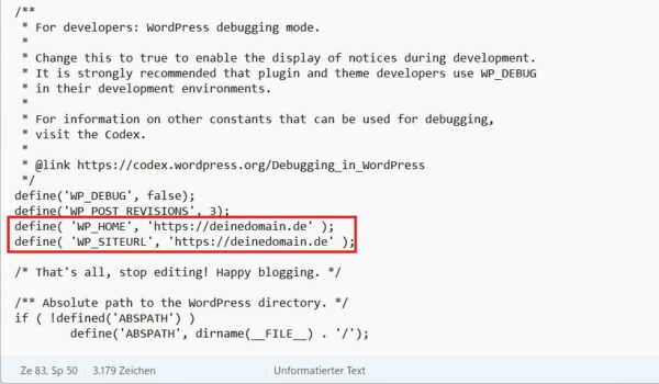 WordPress-URLs in der wp-config.php richtig festlegen WP_HOME und WP_SITEURL in der wp-config.php bei WordPress Login Problemen korrigieren