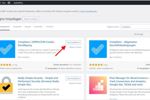Complianz Plugin in WordPress installieren über das Plugin-Verzeichnis