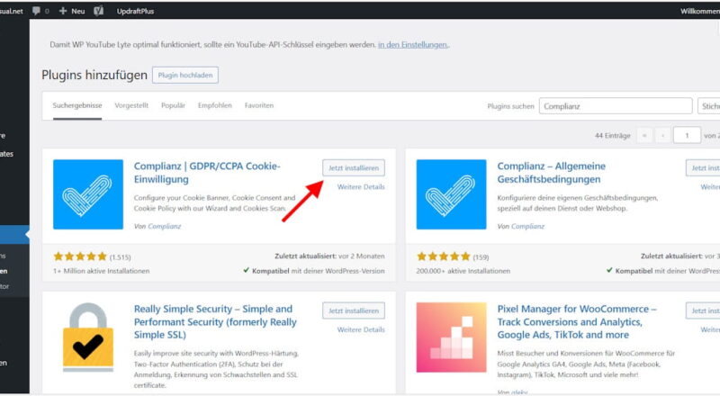 Complianz Plugin in WordPress installieren über das Plugin-Verzeichnis