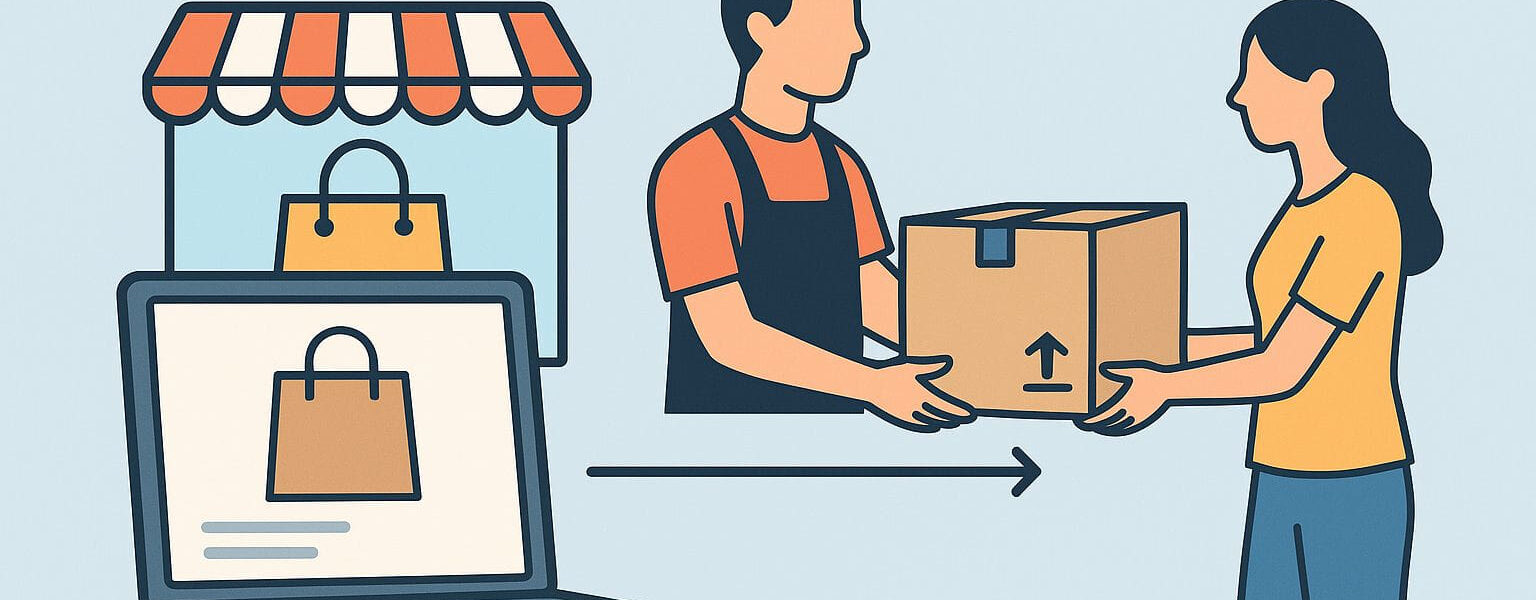Dropshipping anschaulich erklärt mit Online-Shop und direkter Lieferung vom Lieferanten zum Kunden