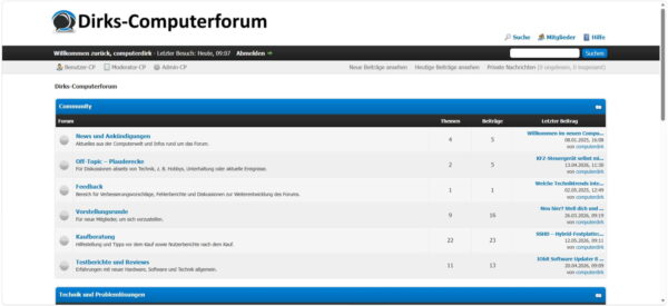 Eigenes Forum mit MyBB – Praxisbeispiel Dirks-Computerforum Forum erstellen mit MyBB: Startseite von Dirks-Computerforum