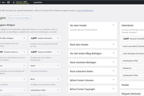 WordPress Widgets Übersicht im Admin-Bereich