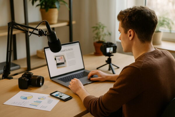 Content Creator erstellt Inhalte für Blog und Social Media im Rahmen eines Online-Business