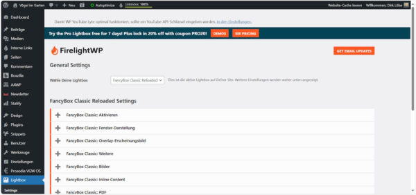 Lightbox-Einstellungen im WordPress-Plugin FirelightWP aktivieren