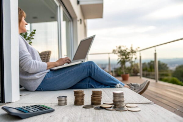Passives Einkommen aufbauen – was es wirklich bedeutet Passives Einkommen aufbauen: Symbolische Darstellung mit entspannt arbeitender Person und Finanz-Icons