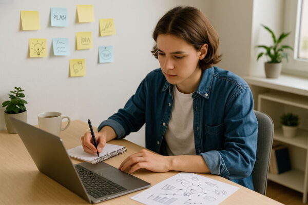 Junge Person bereitet sich darauf vor, ein Online-Business zu starten