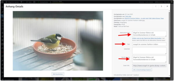 ALT-Text und Bild-SEO-Felder in WordPress für Bildergalerie mit Lightbox bearbeiten