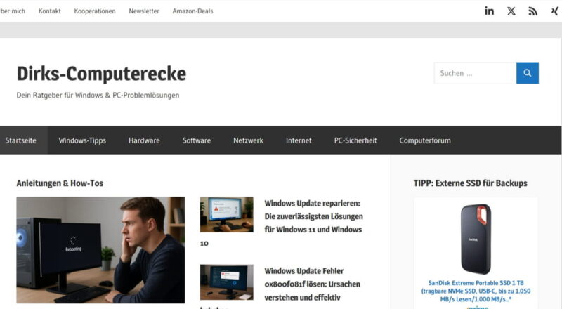 Screenshot von Dirks-Computerecke.de als Ausgangslage vor den Google-Updates