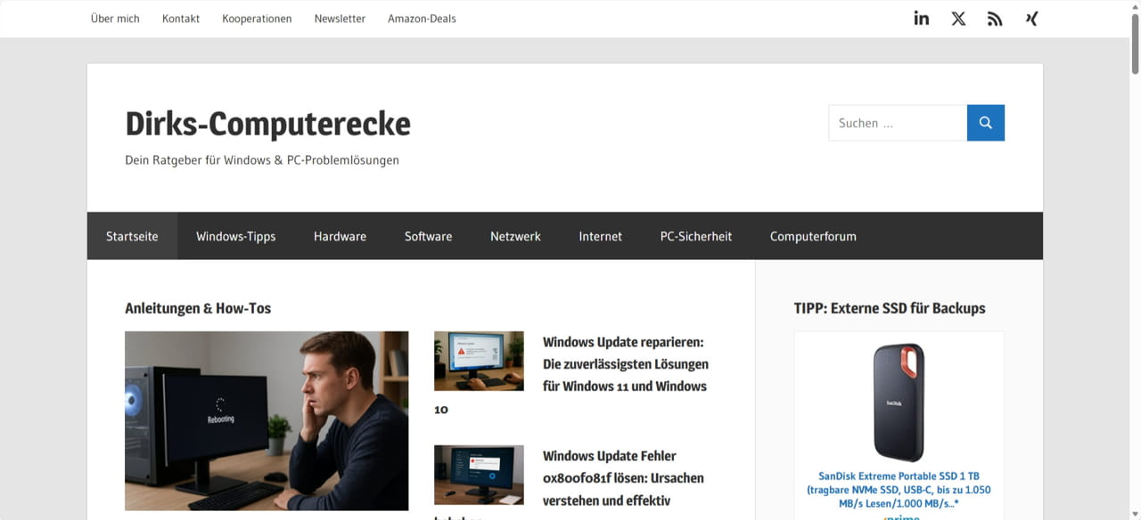 Screenshot von Dirks-Computerecke.de als Ausgangslage vor den Google-Updates