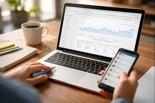 Analyse von Website-Traffic auf einem Laptop ohne Leserinteraktion