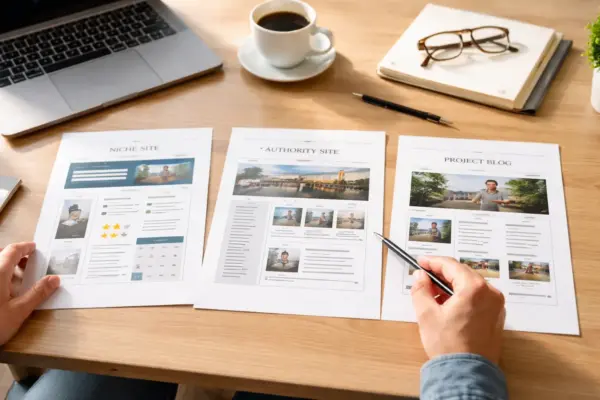 Vergleich von Nischenseite, Autoritätsseite und Projektblog bei der Blogplanung