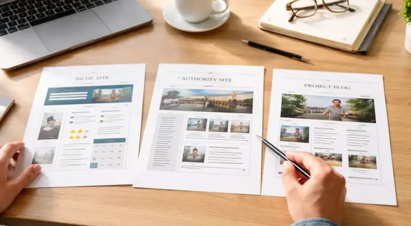 Vergleich von Nischenseite, Autoritätsseite und Projektblog bei der Blogplanung