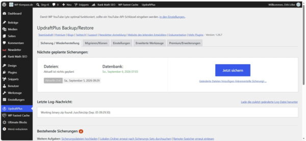 WordPress Backup mit UpdraftPlus manuell erstellen