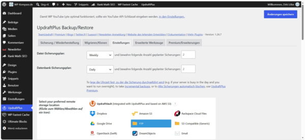 Automatischen WordPress Backup-Zeitplan mit UpdraftPlus einstellen