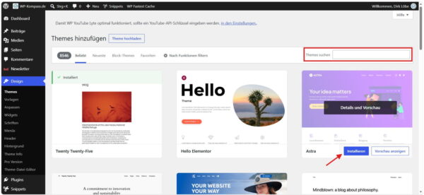 WordPress Theme installieren über das Theme-Verzeichnis