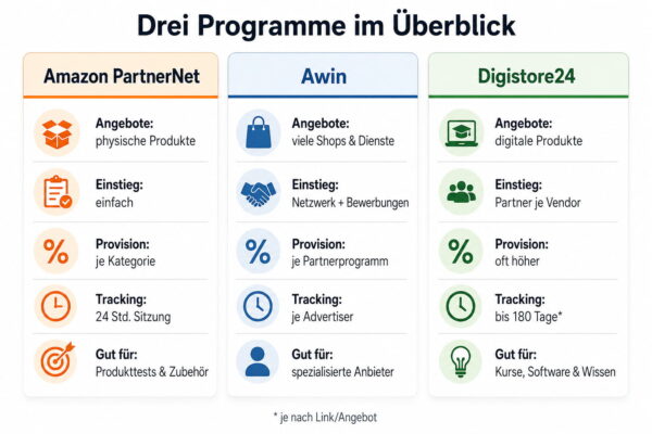 Affiliate-Programme für Blogger: Amazon, Awin und Digistore24 im Vergleich Affiliate-Programme für Blogger im Vergleich: Amazon PartnerNet, Awin und Digistore24 auf einen Blick