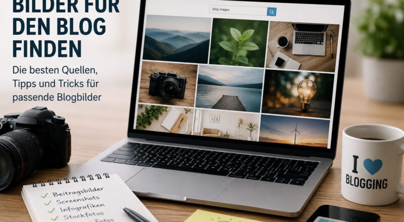 bilder fuer blog beitragsbild Laptop mit Bildauswahl und Kamera zum Thema Bilder für den Blog finden