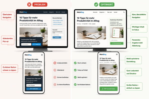Conversion-Optimierung durch übersichtliche Navigation und mobilfreundlichen Seitenaufbau