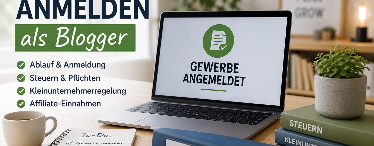 Gewerbe anmelden als Blogger mit Hinweisen zu Steuern, Kleinunternehmerregelung und Affiliate-Einnahmen