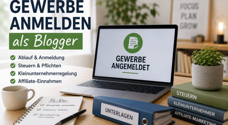 gewerbe anmelden blogger beitragsbild Gewerbe anmelden als Blogger mit Hinweisen zu Steuern, Kleinunternehmerregelung und Affiliate-Einnahmen