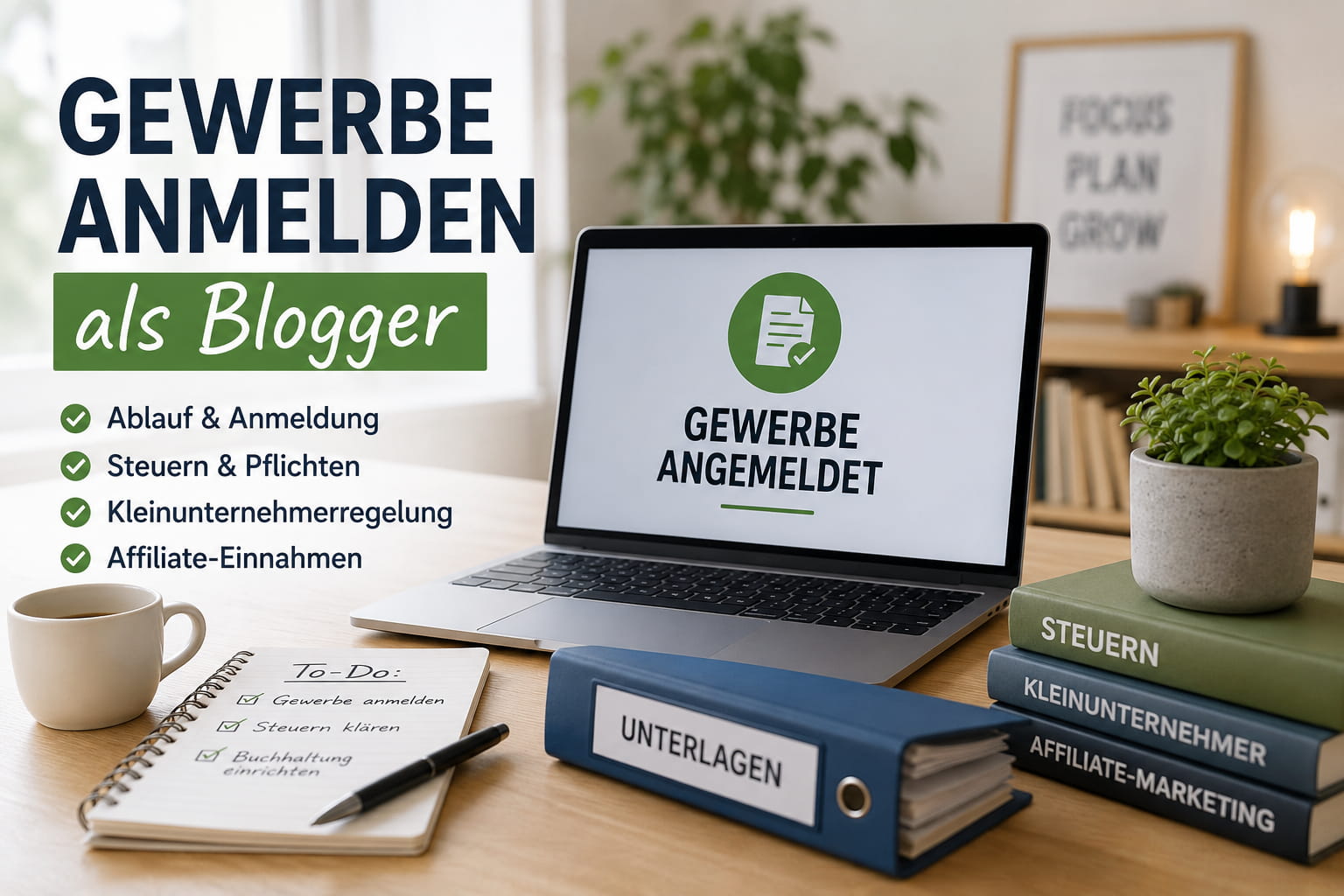 Gewerbe anmelden als Blogger mit Hinweisen zu Steuern, Kleinunternehmerregelung und Affiliate-Einnahmen