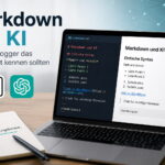 Markdown und KI auf einem Laptop mit Quelltext und formatierter Vorschau