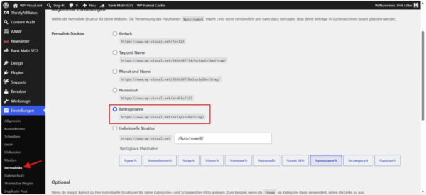 Permalink-Struktur für die Nischenseite festlegen WordPress-Permalink-Struktur beim Erstellen einer Nischenseite auf Beitragsname einstellen