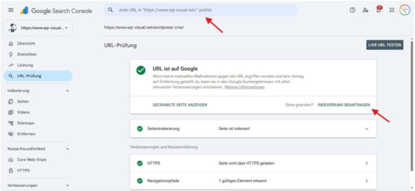 Nischenseite erstellen und Indexierung bei Google prüfen URL-Prüfung einer Nischenseite in der Google Search Console