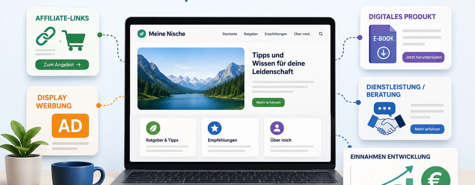Nischenseite monetarisieren mit Affiliate-Marketing, Werbung, digitalen Produkten und Dienstleistungen