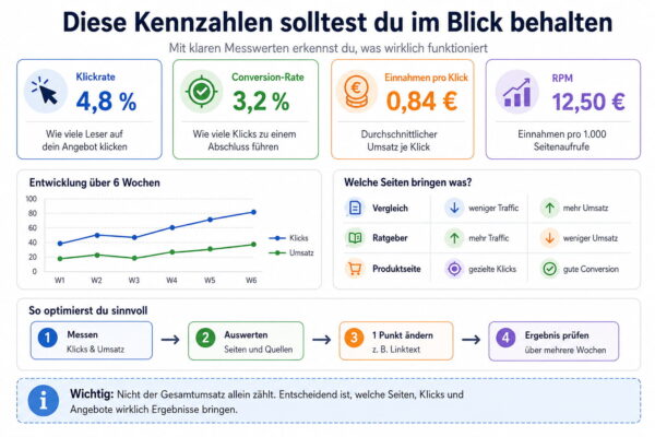 Kennzahlen zur Monetarisierung einer Nischenseite Nischenseite monetarisieren: Wichtige Kennzahlen wie Klickrate, Conversion-Rate, Einnahmen pro Klick und RPM