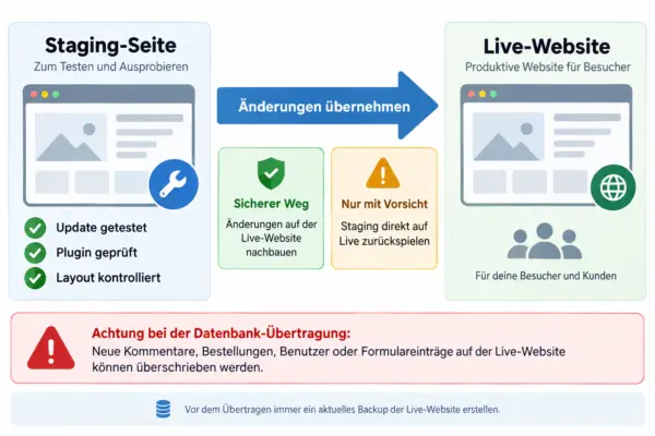WordPress Staging: Änderungen sicher auf die Live-Website übertragen