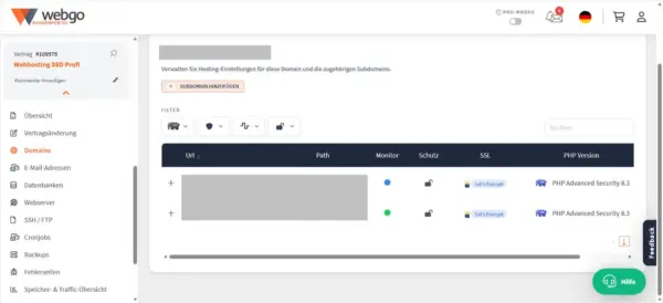Subdomain für WordPress Staging im webgo-Kundenportal anlegen
