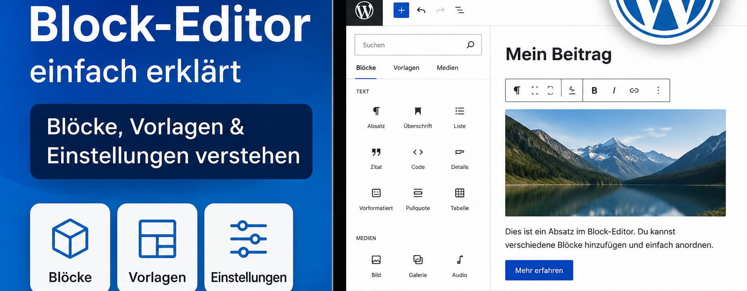 WordPress Block-Editor mit Blöcken, Vorlagen und Einstellungen